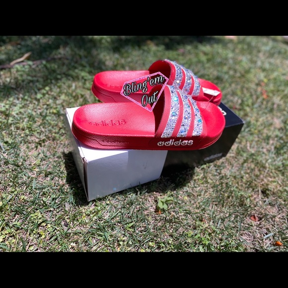 Red Adidas Slides - Picture 3 of 4